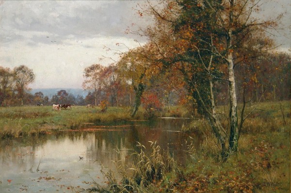 Autumn Landscape with a river by Edward Wilkins Waite